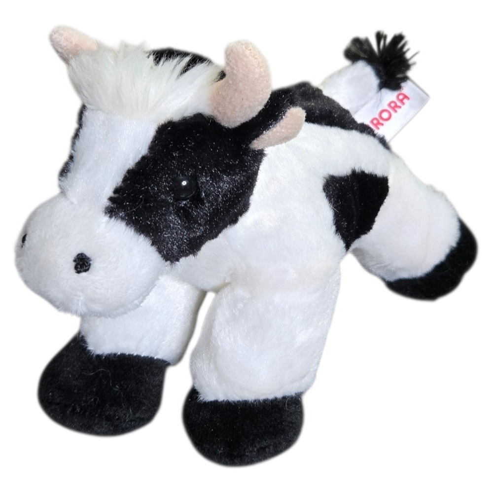 Aurora Mini Moo Plush Cow 7" Mini Flopsie Farm Animal Stuffed Toy Black White‎
